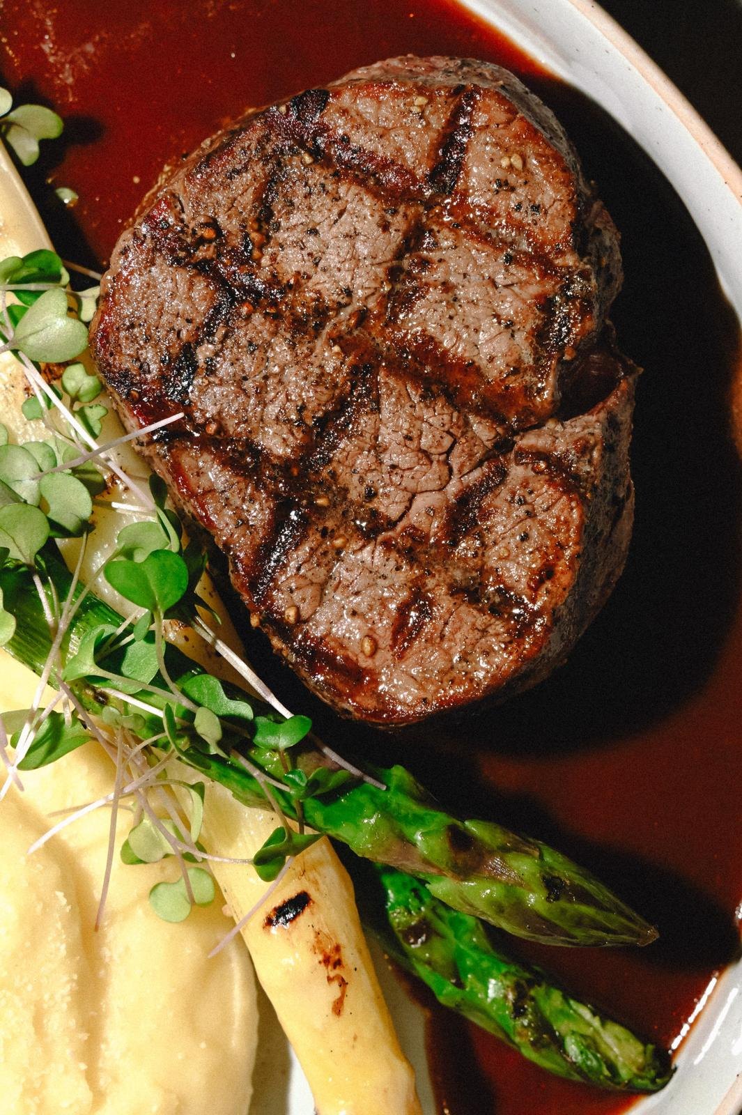 Grilled beef fillet steak with red wine sauce at Koya